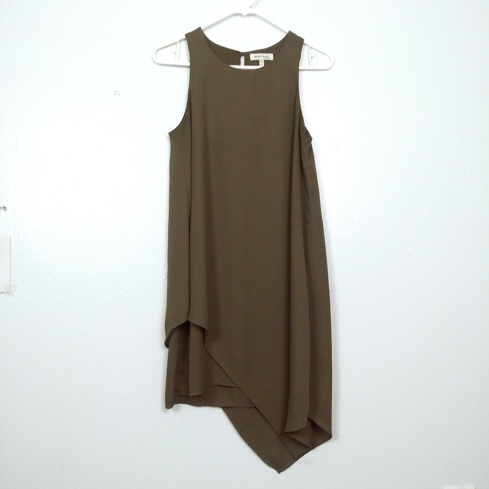 Monteau Size S Sleeveless Asymmetrical Dress In Olive Green